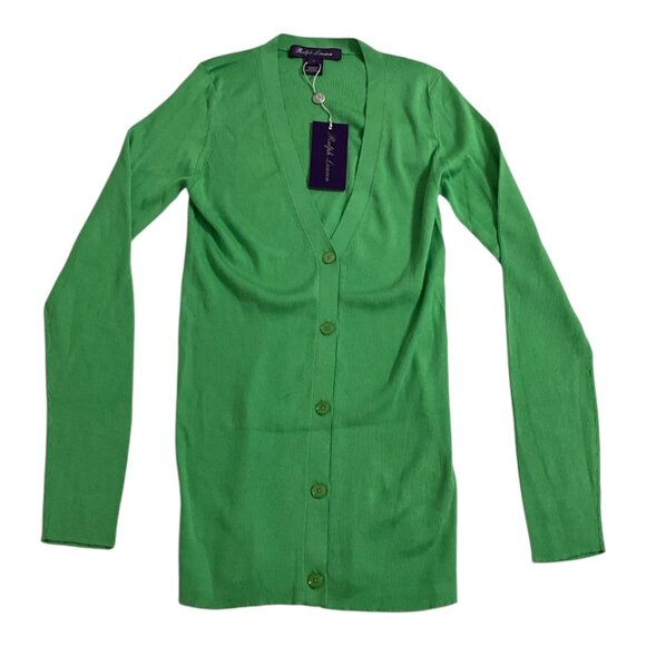 Ralph Lauren Purple Label Silk Plunge Neckline Green Sweater Women’s M NWT $850